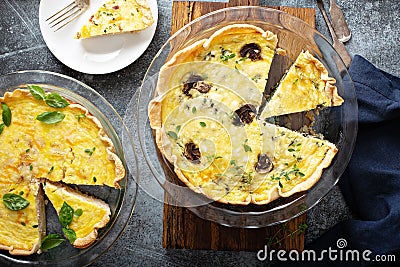 Spinach, mushroom and feta quiche Stock Photo