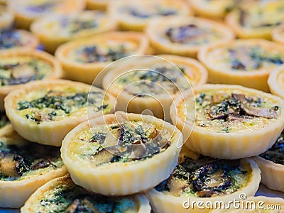 Spinach mushroom quiche pie. Stock Photo