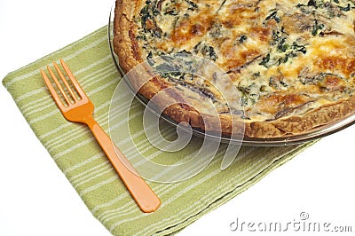 Spinach, Mushroom and Shallot Quiche Stock Photo