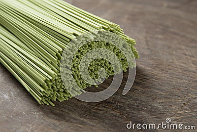 Spinach noodles Stock Photo