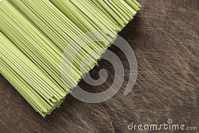 Spinach noodles Stock Photo