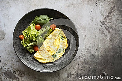 Spinach Omelete and Healthy Green Salad Stock Photo