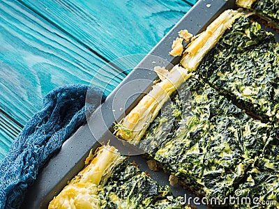 Spinach savory quiche with cream cheese Stock Photo
