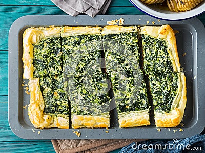 Spinach savory quiche with cream cheese Stock Photo