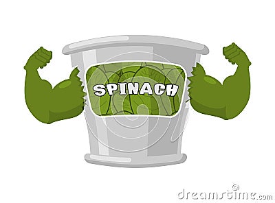 Spinach strong and powerful. Muscular arms of banks spinach. Vector Illustration