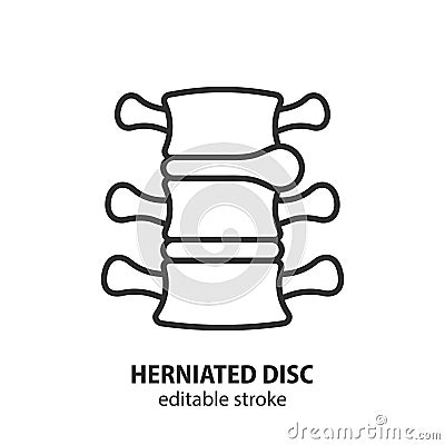Spinal disc herniation line icon. Herniated disc vector sign. Intervertebral hernia symbol. Editable stroke Vector Illustration
