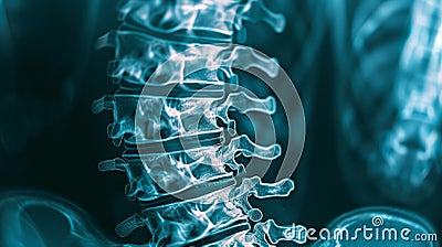 Spinal fusion surgery with metal rods and screws an X-ray view of the spine Stock Photo