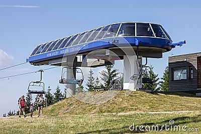 Horni Misecky - Medvedin cableway in Krkonose Giant Mountains, Czech Republic with tourists Editorial Stock Photo