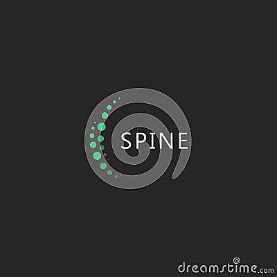 Spine clinic logo, two vertical arcs from green dots, spine doctor vector logotype template on black background. Vector Illustration