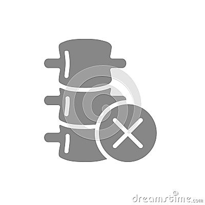 Spine with cross checkmark grey icon. Spinal canal symbol Vector Illustration