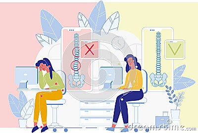 Posture Problem Caused Workplace Ergonomics Vector Vector Illustration