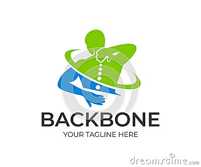 Spine pain in sacral and cervical region, human holding his back in area pain, logo design. Spine medicine and backbone health, ve Vector Illustration