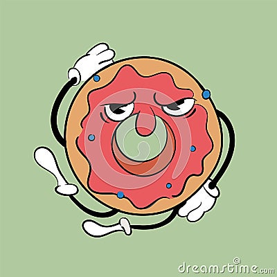 The spinning donut. Vintage toons: funny character, vector illustration trendy classic retro cartoon style Vector Illustration