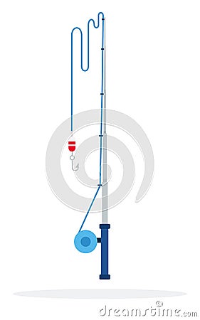 Spinning fishing with hook vertically flat isolated Vector Illustration