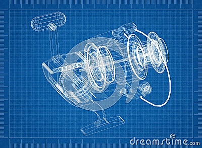 Spinning Fishing Reel Architect blueprint Stock Photo