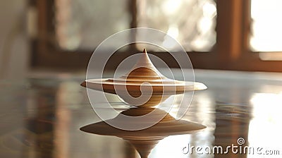 A spinning top with a weighted end starts to wobble visually depicting the changes in angular momentum as external Stock Photo