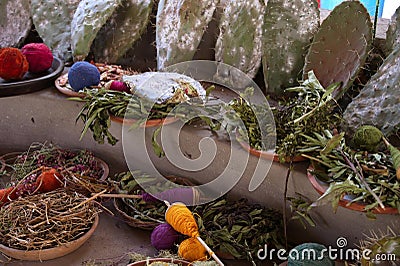 Spinning wheel with colorful alpaca fiber Stock Photo