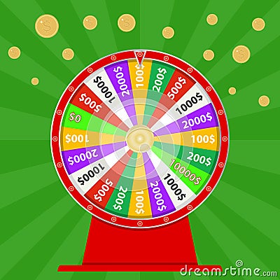 Spinning wheel of fortune, win money, try your luck Cartoon Illustration