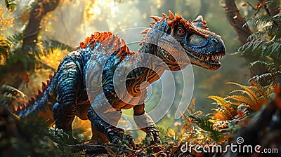 Spinosaurus Dinosaur in a whimsical and colorful style. In natural habitat. Jurassic Park. Stock Photo