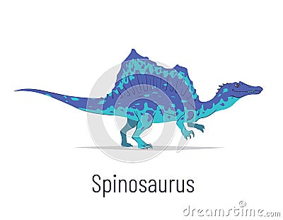 Spinosaurus. Theropoda dinosaur. Colorful vector illustration of prehistoric creature spinosaurus in hand drawn flat Vector Illustration