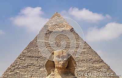 Spinx face on the Giza pyramid background, Cairo, Egypt Stock Photo