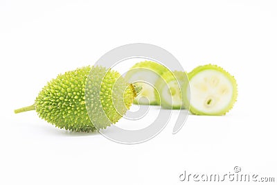 spiny gourd also known as kakrol over on white background Stock Photo