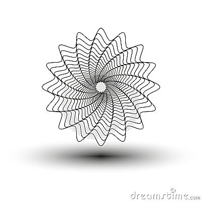 Spiral abstract icon. Optical swirl shape. Vector thin lines. Floating drop shadow. Vector Illustration