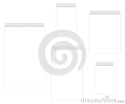 Spiral blank notebook set - letter, half letter, legal, junior l Vector Illustration