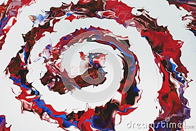 A spiral of burgundy, red, blue colors on a white background. Modern abstract painting Stock Photo