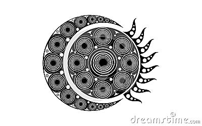 Spiral Celtic Moon and Celtic Sun, esoteric and occult signs, crescent moon pattern, esoteric radiant sun, vector illustration Vector Illustration