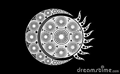 Spiral Celtic Moon and Celtic Sun, esoteric and occult signs, crescent moon pattern, esoteric radiant sun, vector illustration Vector Illustration