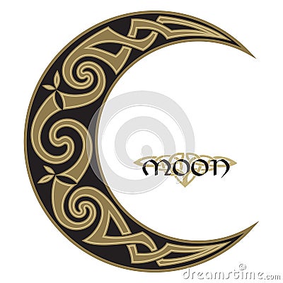 Spiral Celtic Moon, horned moon design Vector Illustration