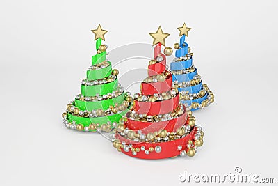 Spiral Christmas trees 3d color illustration Cartoon Illustration