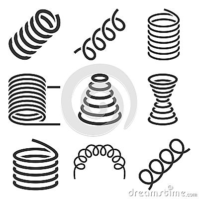 Spiral Flexible Spring Icons Set on White Background. Vector Vector Illustration