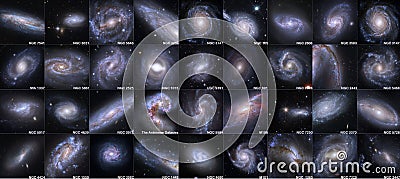 Spiral Galaxies with catalogue number, host of Cepheid Variables and Supernovae. Stock Photo