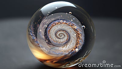 Spiral galaxy cosmos inside glass marbles. Glowing tiny universe. Astronomy and space. Stock Photo