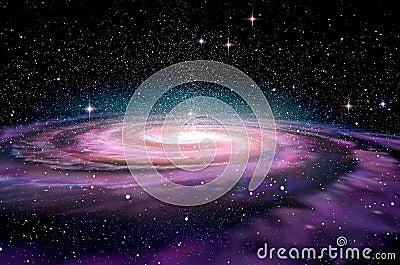 Spiral Galaxy in deep space, Cartoon Illustration