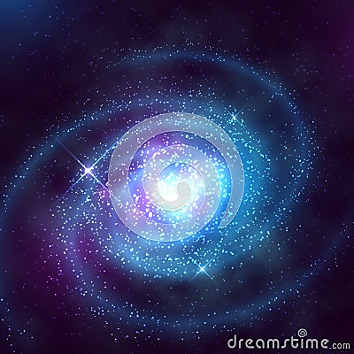 Spiral galaxy in outer space with starry blue sky vector illustration Vector Illustration