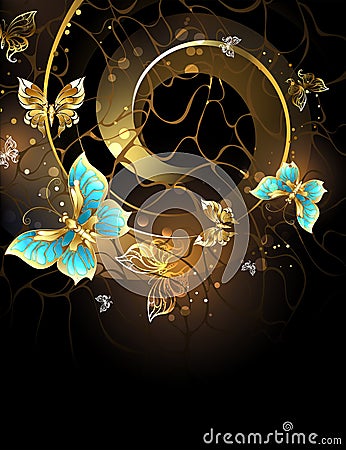 Spiral with gold butterflies Vector Illustration