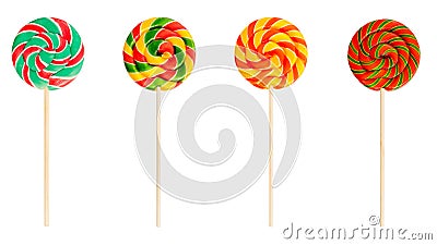 Spiral lollipops isolated on white background. Set of colorful red, green and yellow sweet candys Stock Photo