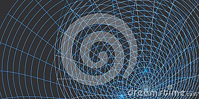 Spiral Network Grid: Convergence of Lines and Light. A Complex, Spiraling Circular Dynamic Network Design Vector Illustration