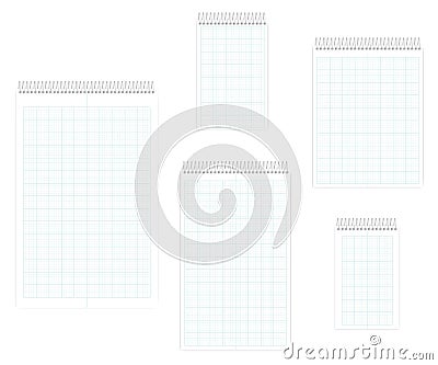 Spiral notebook with squared metric field rule sheets set, template Vector Illustration