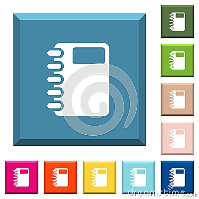 Spiral notebook white icons on edged square buttons Stock Photo