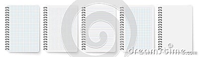 Spiral opened notebook template. Blank copybook with metallic spiral. Mock up of organizer or diary realistic vector set Vector Illustration