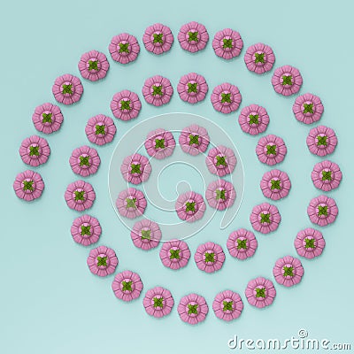 Spiral ornamnet made of violet flowers on blue background Cartoon Illustration