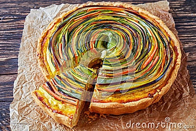 Spiral quiche with zucchini, eggplant, carrot Stock Photo