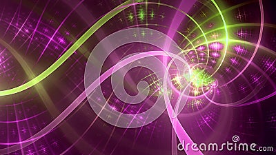 Spiral on the right with an intricate interwoven pattern and a light blur, all in shining pink,green Stock Photo