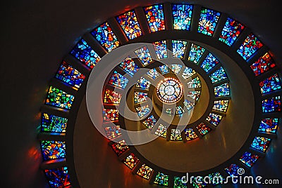 Spiral Stained glass at the Thanksgiving Chapel, Dallas Editorial Stock Photo