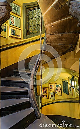 Spiral staircase of the ancient Maison Kammerzell restaurant, Strasbourg, France Editorial Stock Photo