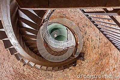 Spiral staircase and bell on the famous tower Lamberti on Verona, Italy Stock Photo